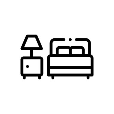 Konaklama simgesi. Beyaz Arkaplanda İnce Doğrusal Tasarım