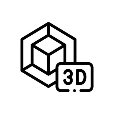 3D model ikonu. Beyaz Arkaplanda İnce Doğrusal Tasarım