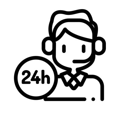 24 saat ikonu. Beyaz Arkaplanda İnce Doğrusal Tasarım