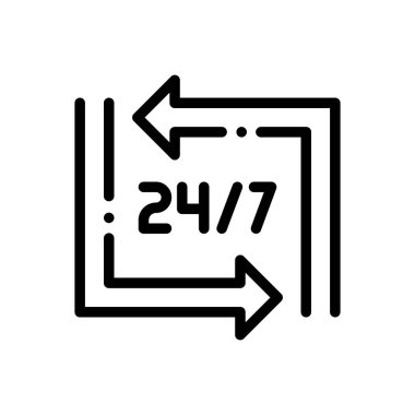 24 saat ikonu. Beyaz Arkaplanda İnce Doğrusal Tasarım