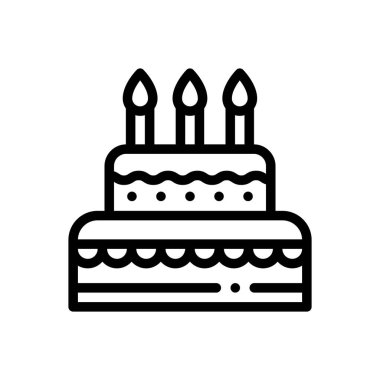Doğum günü pastası ikonu. Beyaz Arkaplanda İnce Doğrusal Tasarım