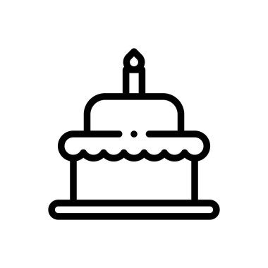 Doğum günü pastası ikonu. Beyaz Arkaplanda İnce Doğrusal Tasarım