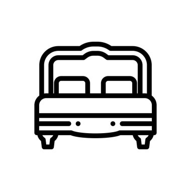 Yatak ikonu. Beyaz Arkaplanda İnce Doğrusal Tasarım