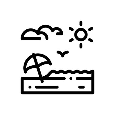 Plaj ikonu. Beyaz Arkaplanda İnce Doğrusal Tasarım