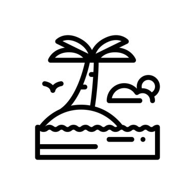 Plaj ikonu. Beyaz Arkaplanda İnce Doğrusal Tasarım