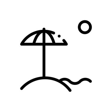 Plaj ikonu. Beyaz Arkaplanda İnce Doğrusal Tasarım