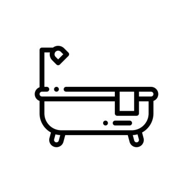 Küvet ikonu. Beyaz Arkaplanda İnce Doğrusal Tasarım