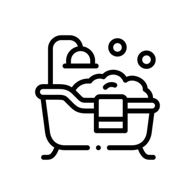 Küvet ikonu. Beyaz Arkaplanda İnce Doğrusal Tasarım