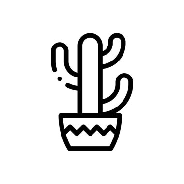 Kaktüs ikonu. Beyaz Arkaplanda İnce Doğrusal Tasarım