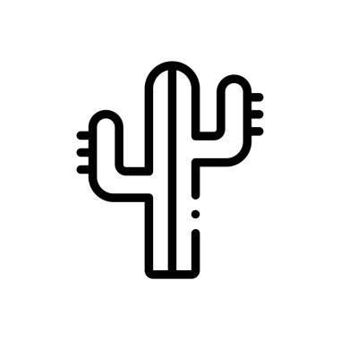 Kaktüs ikonu. Beyaz Arkaplanda İnce Doğrusal Tasarım
