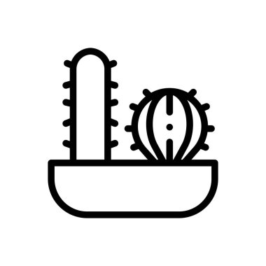 Kaktüs ikonu. Beyaz Arkaplanda İnce Doğrusal Tasarım