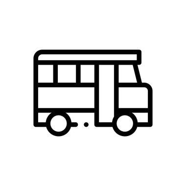 Otobüs simgesi. Beyaz Arkaplanda İnce Doğrusal Tasarım