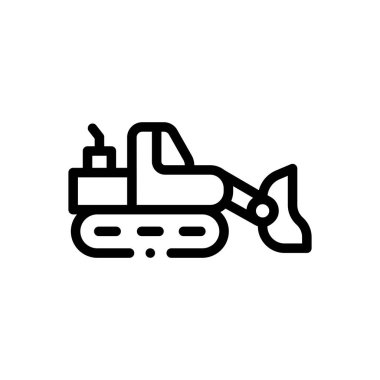 Buldozer ikonu. Beyaz Arkaplanda İnce Doğrusal Tasarım