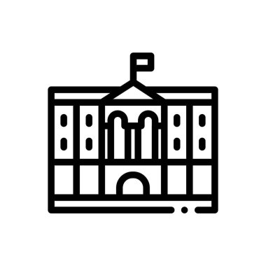 Buckingham Sarayı ikonu. Beyaz Arkaplanda İnce Doğrusal Tasarım