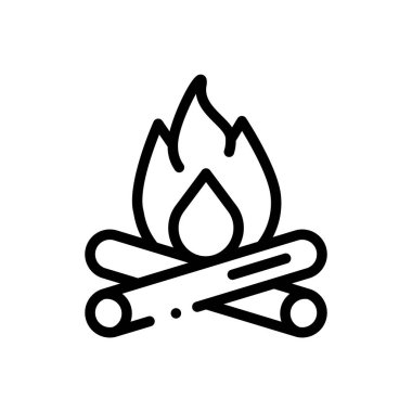 Şenlik ateşi ikonu. Beyaz Arkaplanda İnce Doğrusal Tasarım