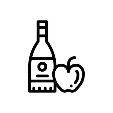 Elma şarabı ikonu. Beyaz Arkaplanda İnce Doğrusal Tasarım