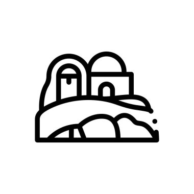 Panagia Paraportiani İkonları Kilisesi. Beyaz Arkaplanda İnce Doğrusal Tasarım