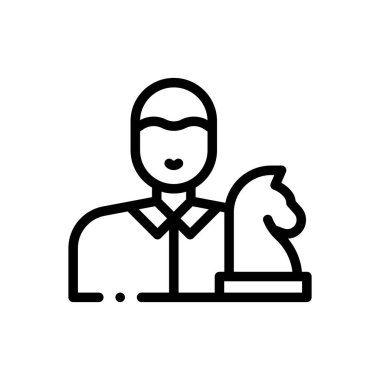 Satranç oyuncusu simgesi. Beyaz Arkaplanda İnce Doğrusal Tasarım