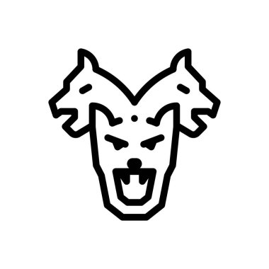 Cerberus ikonu. Beyaz Arkaplanda İnce Doğrusal Tasarım