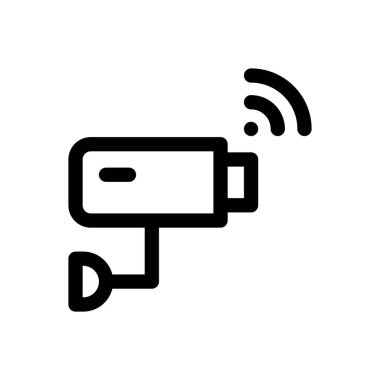 Kapalı devre televizyon ikonu. Beyaz Arkaplanda İnce Doğrusal Tasarım