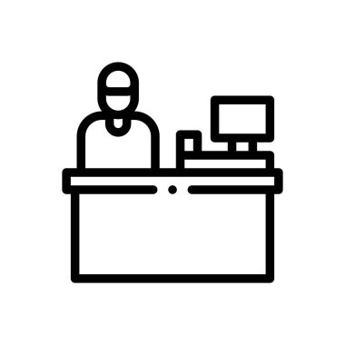 Kasiyer ikonu. Beyaz Arkaplanda İnce Doğrusal Tasarım