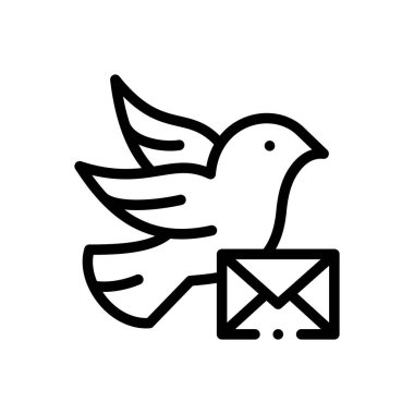 Posta güvercini ikonu. Beyaz Arkaplanda İnce Doğrusal Tasarım