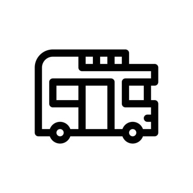 Karavan ikonu. Beyaz Arkaplanda İnce Doğrusal Tasarım