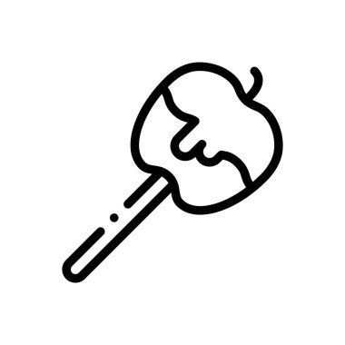 Karamelli elma ikonu. Beyaz Arkaplanda İnce Doğrusal Tasarım