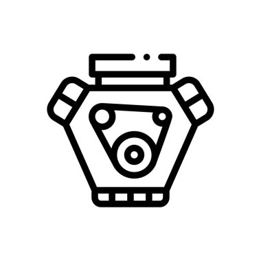 Araba motoru simgesi. Beyaz Arkaplanda İnce Doğrusal Tasarım