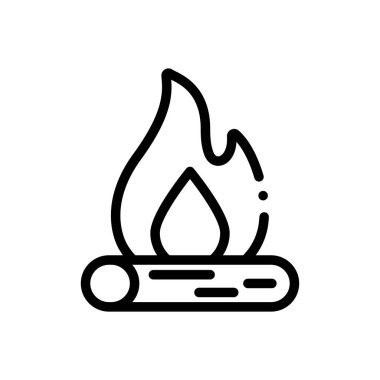 Kamp ateşi ikonu. Beyaz Arkaplanda İnce Doğrusal Tasarım