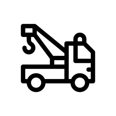 Vinç kamyon ikonu. Beyaz Arkaplanda İnce Doğrusal Tasarım