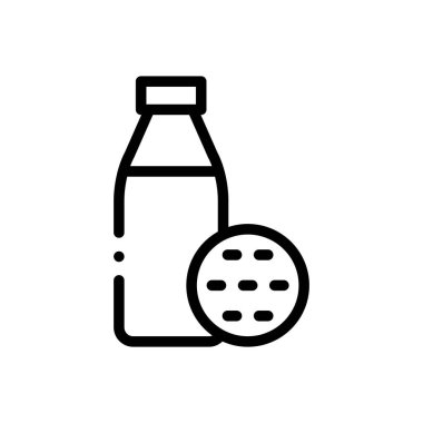 Kurabiye ve süt ikonu. Beyaz Arkaplanda İnce Doğrusal Tasarım