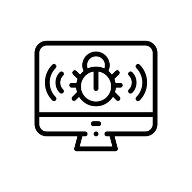 Bilgisayar böceği simgesi. Beyaz Arkaplanda İnce Doğrusal Tasarım