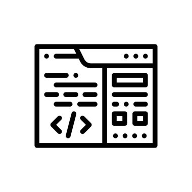 Kodlama simgesi. Beyaz Arkaplanda İnce Doğrusal Tasarım