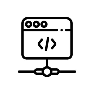 Kodlama simgesi. Beyaz Arkaplanda İnce Doğrusal Tasarım