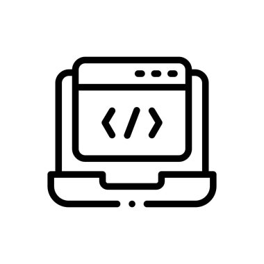 Kod simgesi. Beyaz Arkaplanda İnce Doğrusal Tasarım