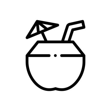 Hindistan cevizi suyu ikonu. Beyaz Arkaplanda İnce Doğrusal Tasarım