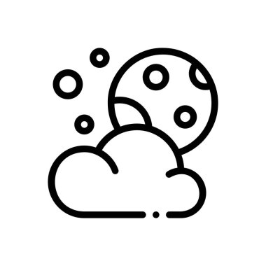 Bulutlu gece ikonu. Beyaz Arkaplanda İnce Doğrusal Tasarım