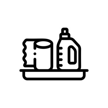 Temizlik ürünleri simgesi. Beyaz Arkaplanda İnce Doğrusal Tasarım