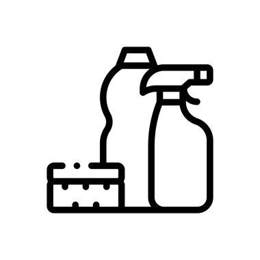 Temizlik ürünleri simgesi. Beyaz Arkaplanda İnce Doğrusal Tasarım