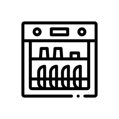 Bulaşık makinesi ikonu. Beyaz Arkaplanda İnce Doğrusal Tasarım