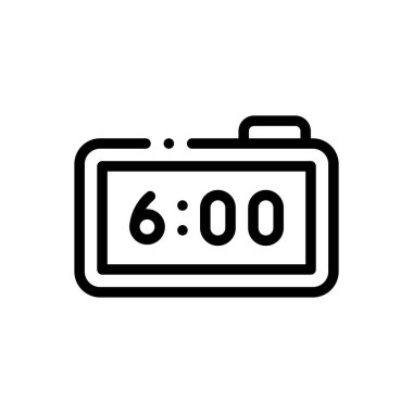 dijital saat simgesi. Beyaz Arkaplanda İnce Doğrusal Tasarım