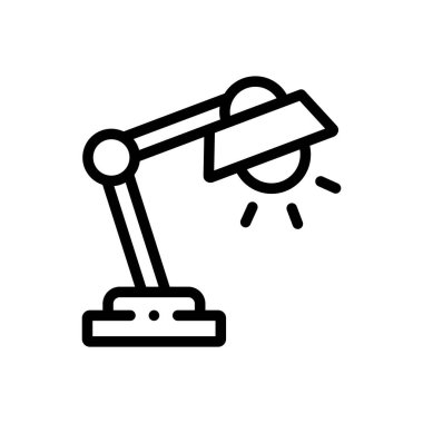 Masa lambası ikonu. Beyaz Arkaplanda İnce Doğrusal Tasarım