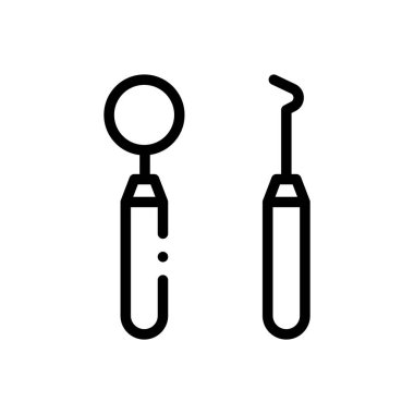 dişçi aletleri simgesi. Beyaz Arkaplanda İnce Doğrusal Tasarım