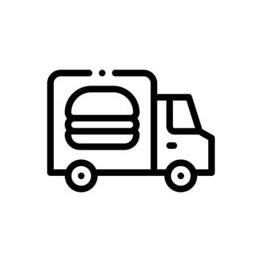 Teslimat kamyonu ikonu. Beyaz Arkaplanda İnce Doğrusal Tasarım