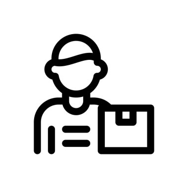 Teslimatçı ikonu. Beyaz Arkaplanda İnce Doğrusal Tasarım