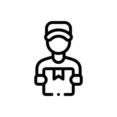 Teslimatçı ikonu. Beyaz Arkaplanda İnce Doğrusal Tasarım