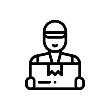 Teslimatçı adam ikonu. Beyaz Arkaplanda İnce Doğrusal Tasarım