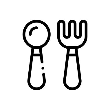 Çatal bıçak ikonu. Beyaz Arkaplanda İnce Doğrusal Tasarım