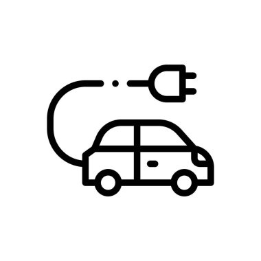 Elektrikli araç simgesi. Beyaz Arkaplanda İnce Doğrusal Tasarım